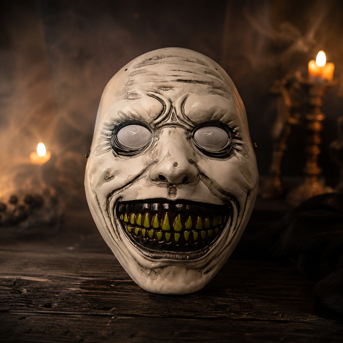 Creepy Demon Smile Mask Wide Grin Horror Face Mask Halloween Prank