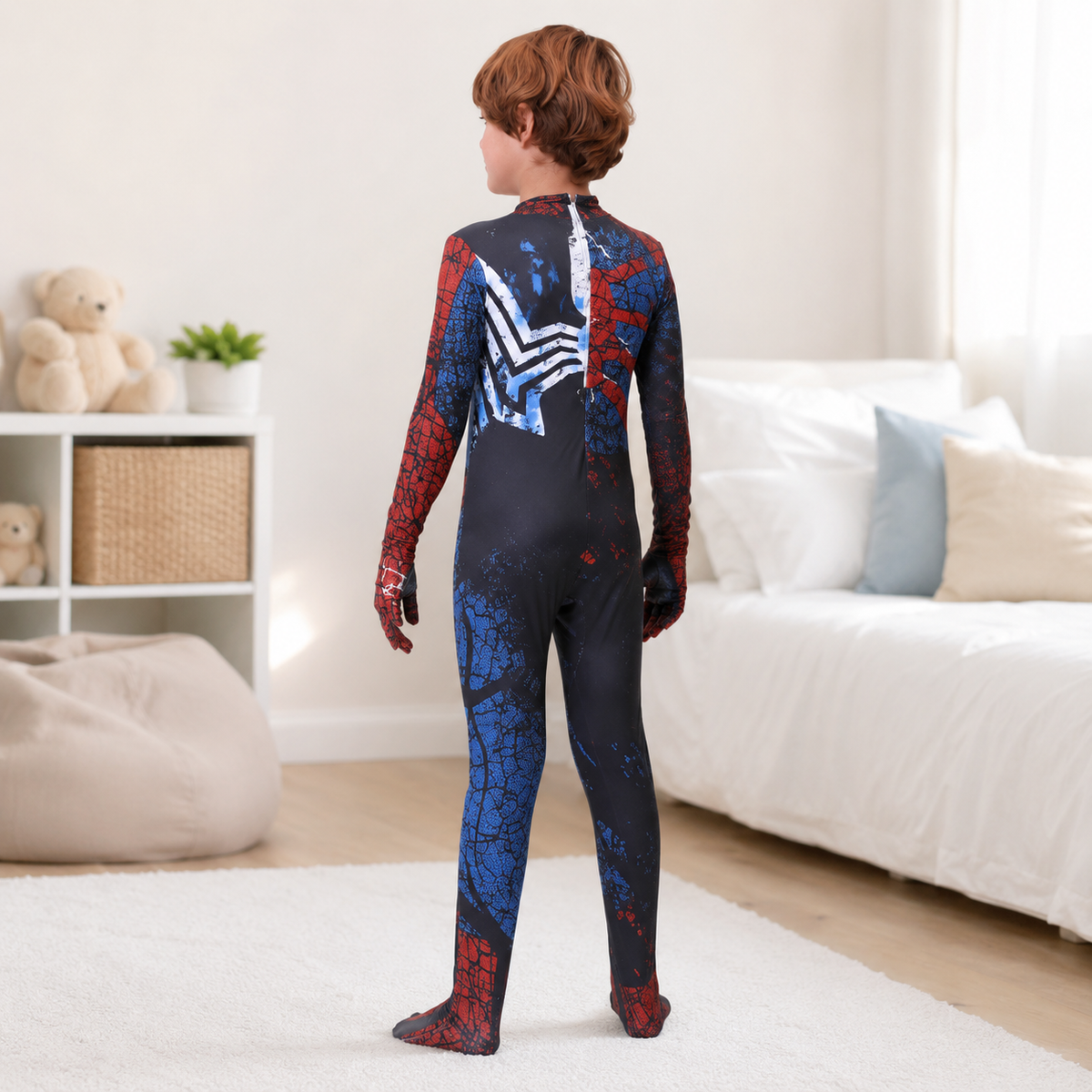 Kids Spider Hero Zentai Bodysuit Red Blue Black Web Print Costume