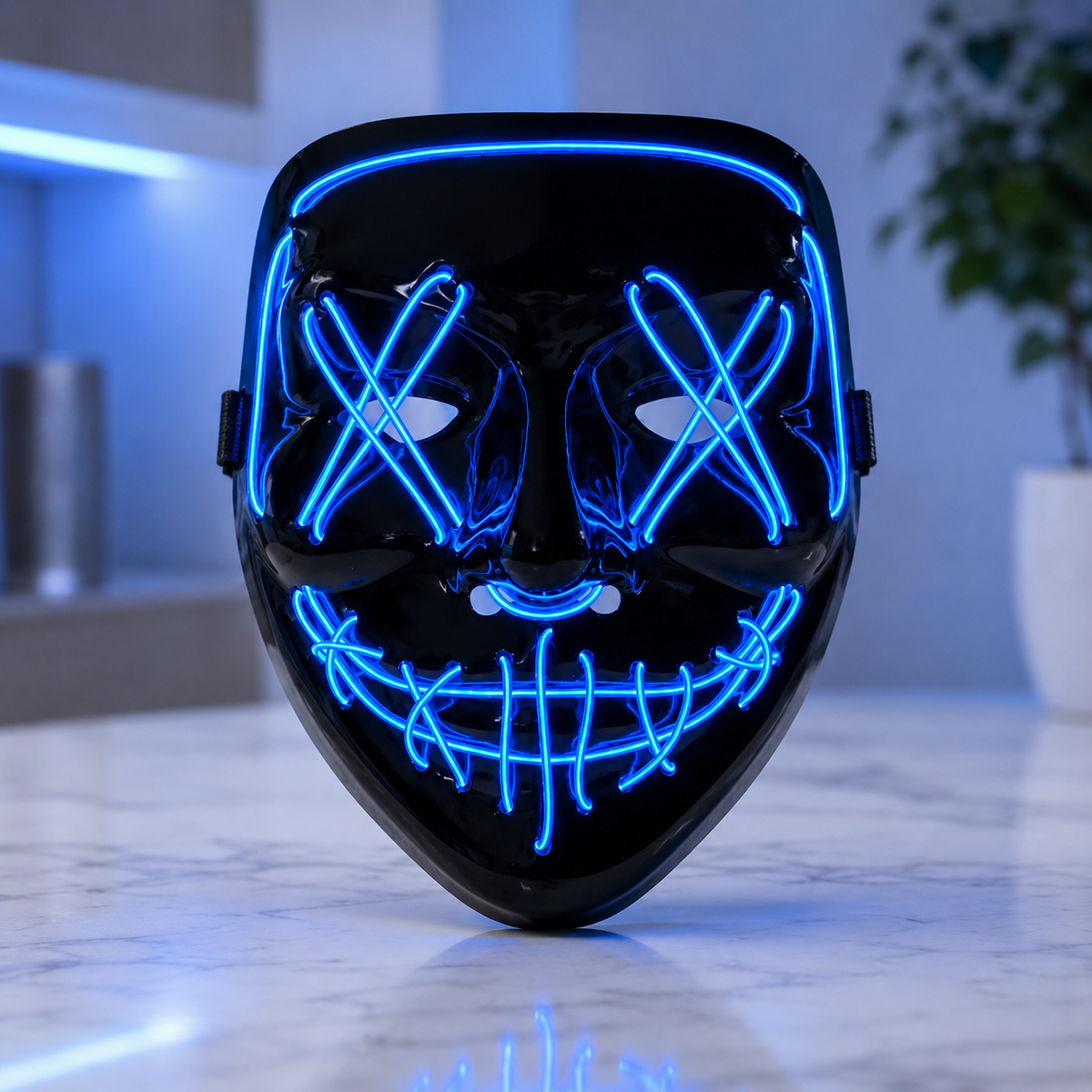 LED Light Up Stitched Smile X Eyes Mask EL Wire Halloween Purge Style