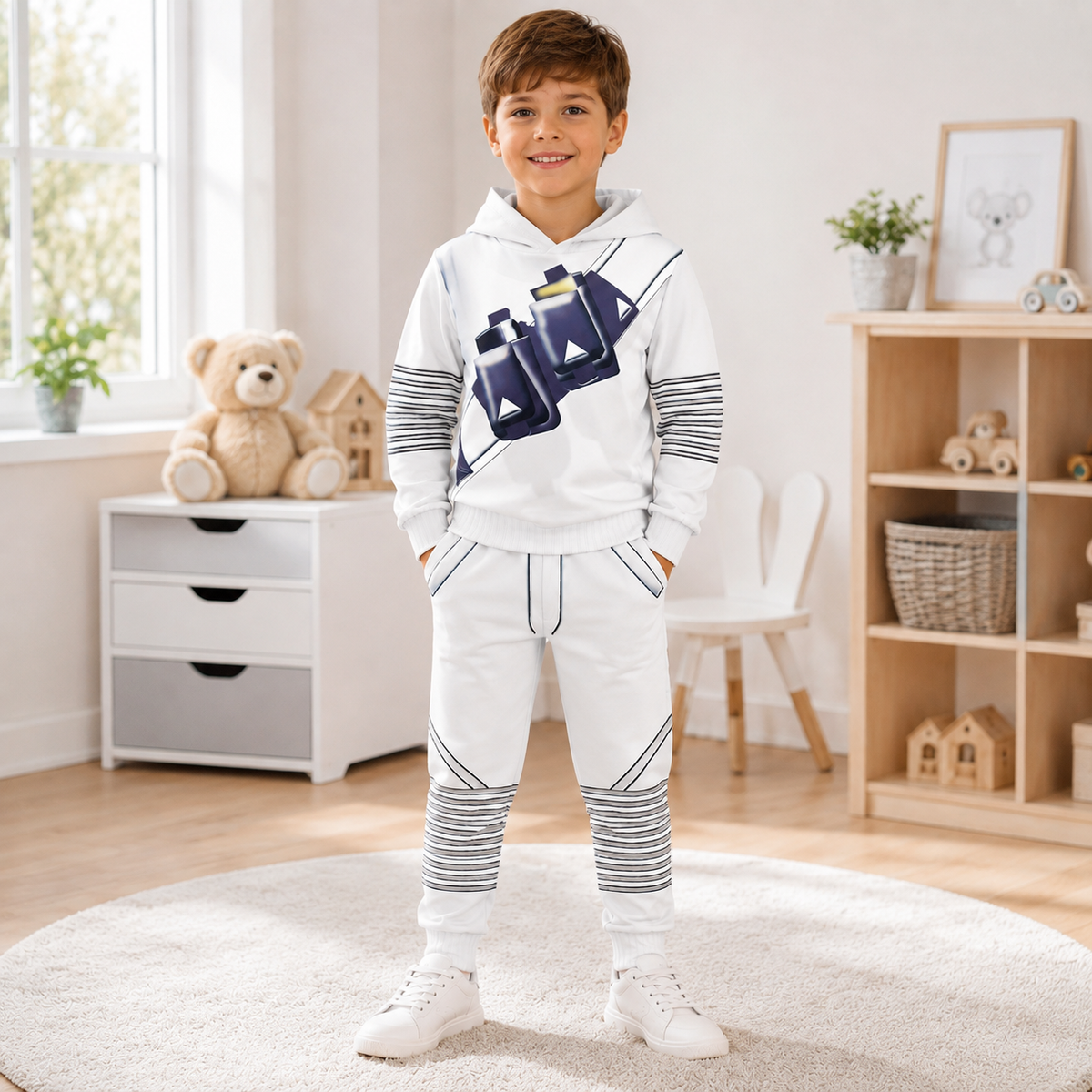 Kids Marshmello Style DJ Costume White Hoodie Joggers Mask Options