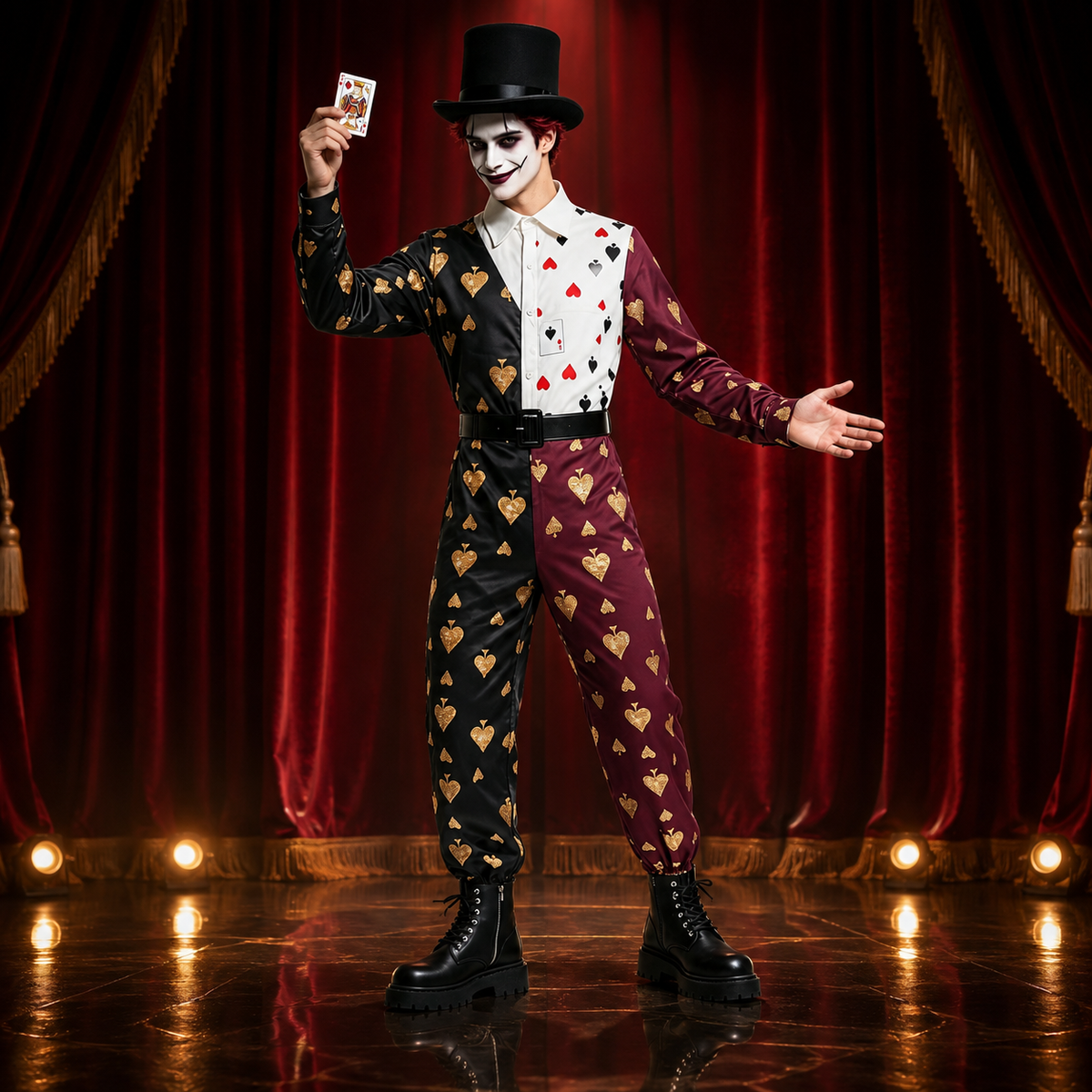 Playing Card Jester Costume Harlequin Jumpsuit Adult Halloween Clown