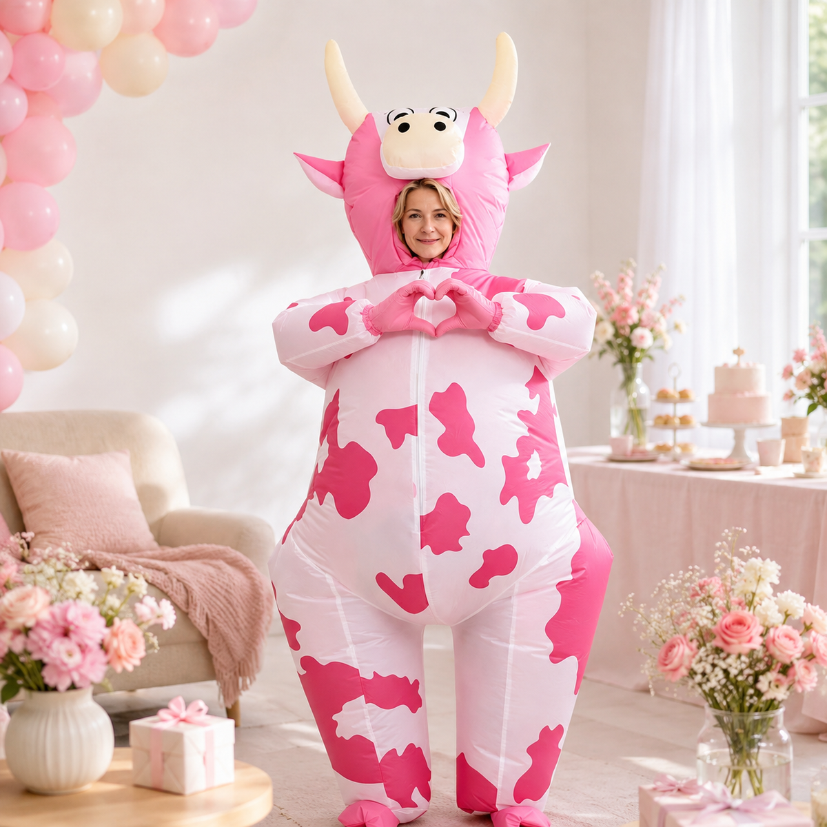 Adult Inflatable Cow Costume Full Body Blow Up Suit Horns 4 Colors