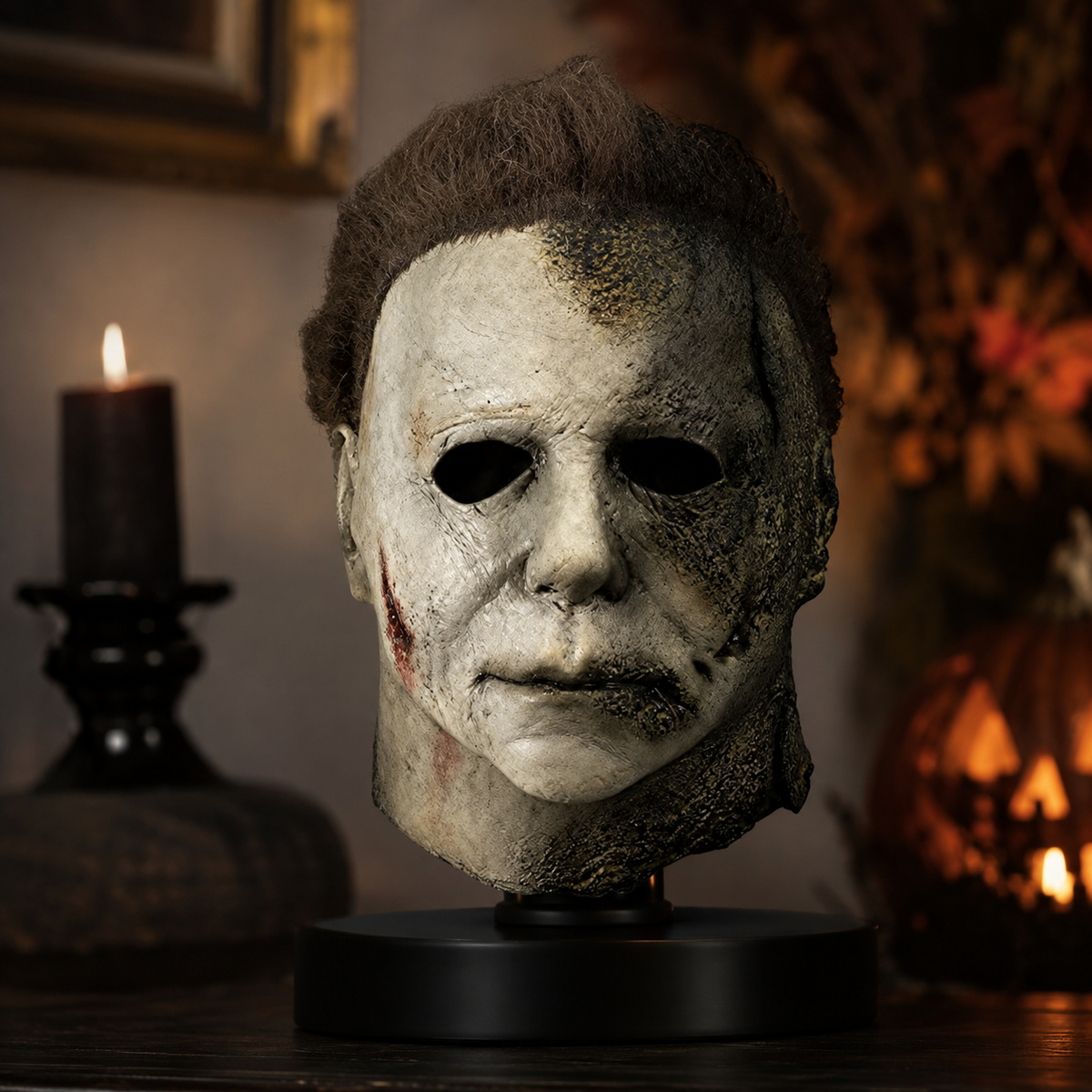 Michael Myers Style Latex Mask Pale Slasher Face Hair Knife Prop