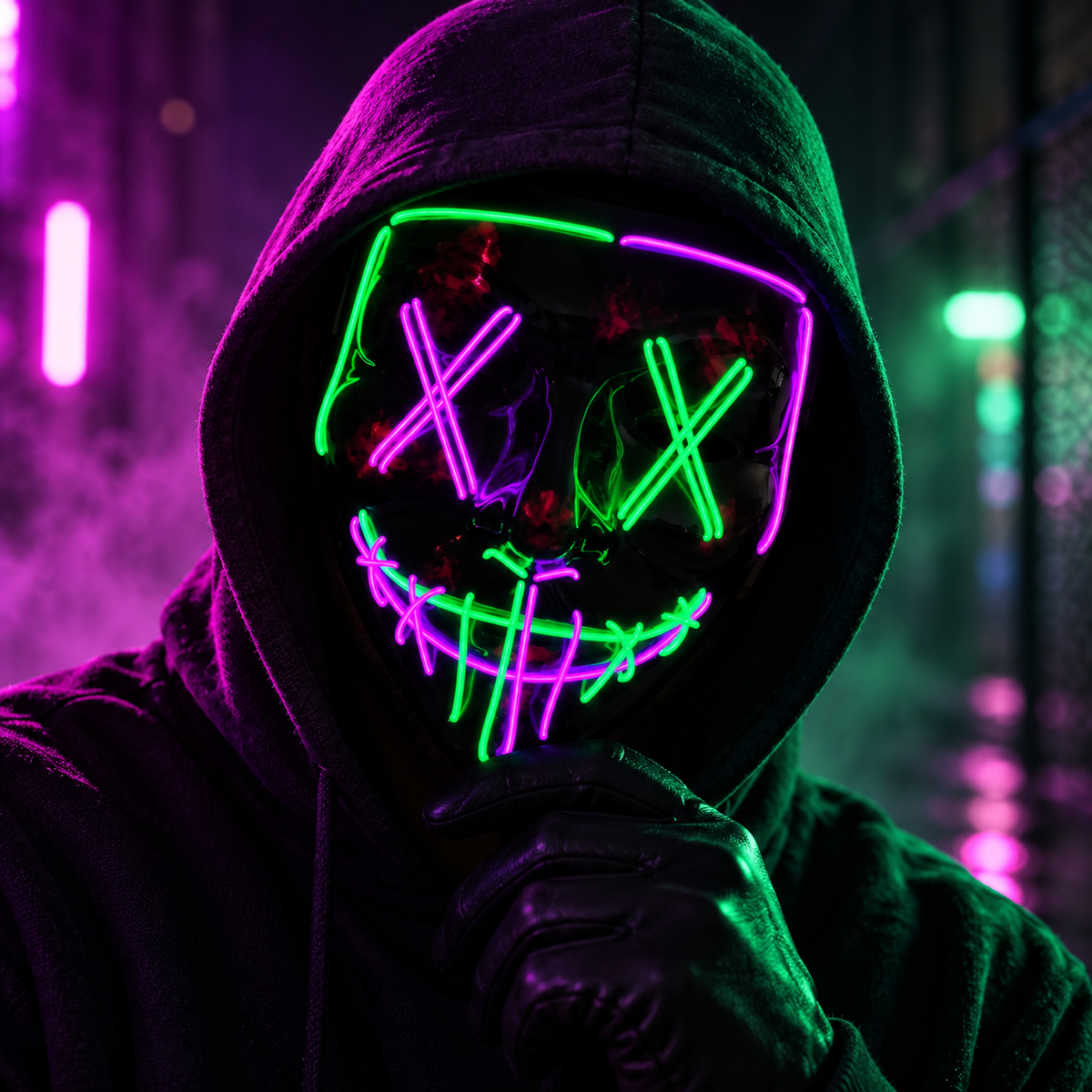 Dual Color LED Purge Mask Neon X Eyes Stitched Grin Battery Box Strap