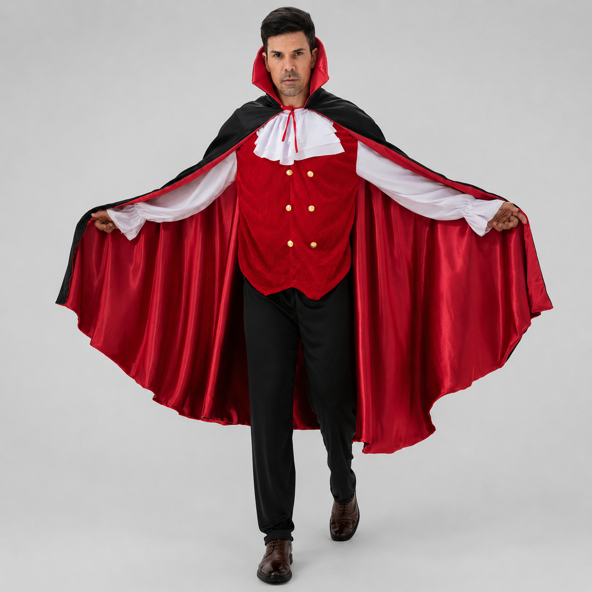 Mens Vampire Costume Satin Cape High Collar Vest Ruffle Shirt Dracula