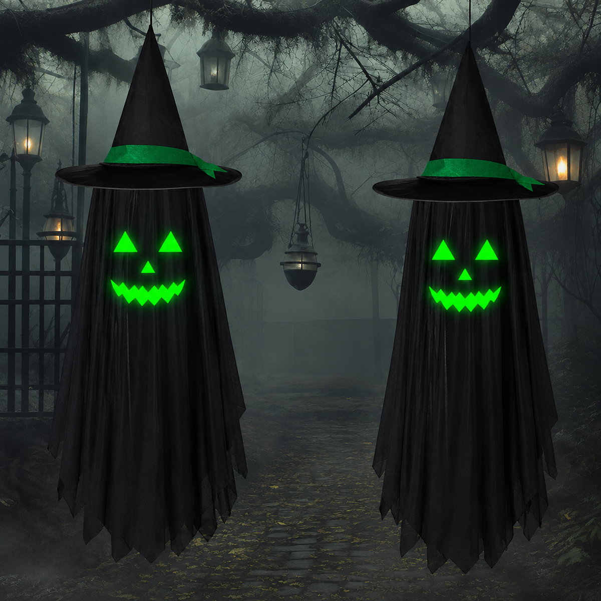 Hanging Witch Hat Ghost Glow in the Dark Halloween Decoration 100cm