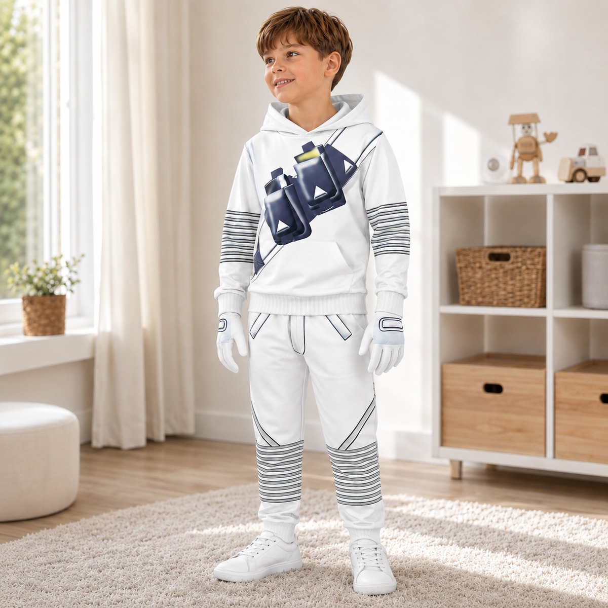 Kids Marshmello Style DJ Costume White Hoodie Joggers Mask Options