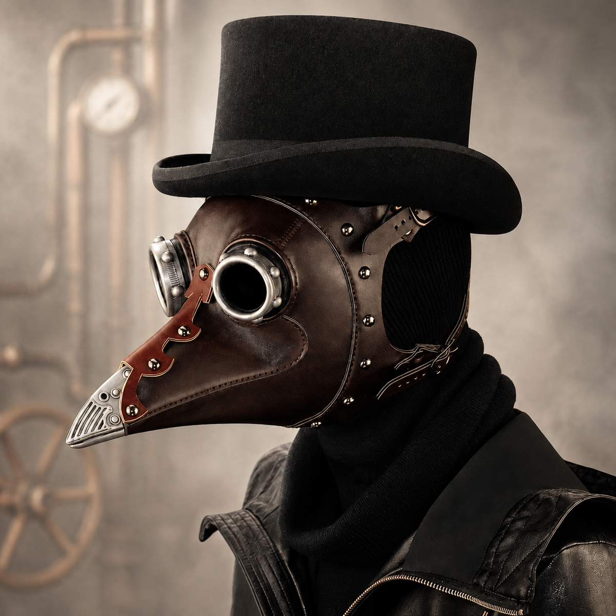 Plague Doctor Mask and Top Hat Steampunk Goggle Beak Mask Leather Hat