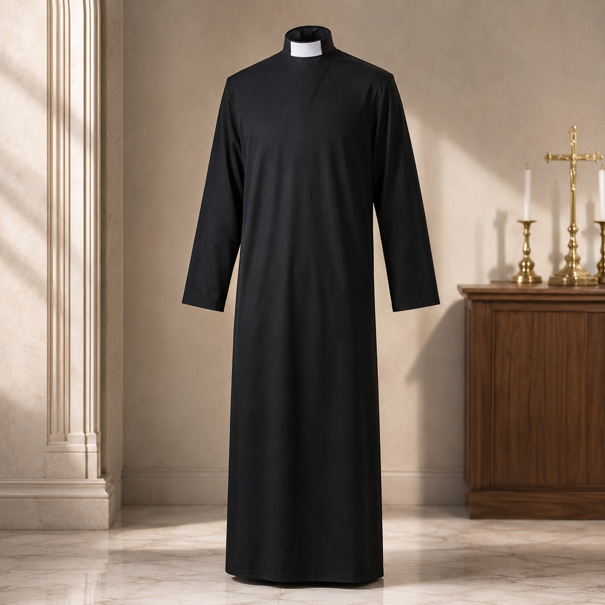 Adult Nun and Priest Costume Black Robe Veil Clerical Collar Cross