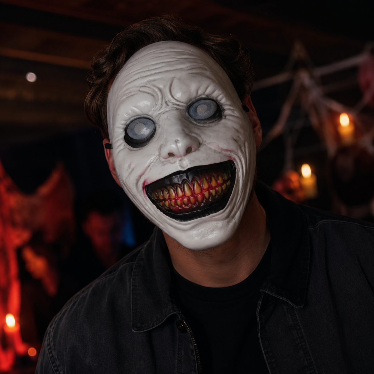 Creepy Demon Smile Mask Wide Grin Horror Face Mask Halloween Prank