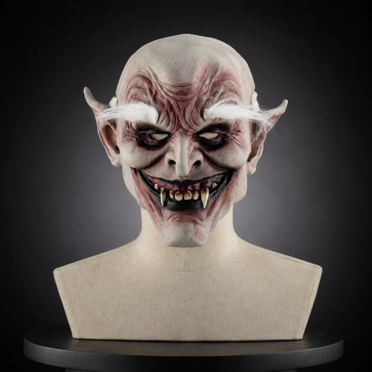 Old Demon Vampire Latex Mask Pointed Ears White Hair Fangs Full Head