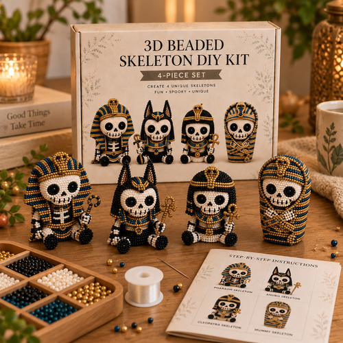 3D Beaded Skeleton DIY Craft Kit 4 Piece Set Halloween Bead Figures