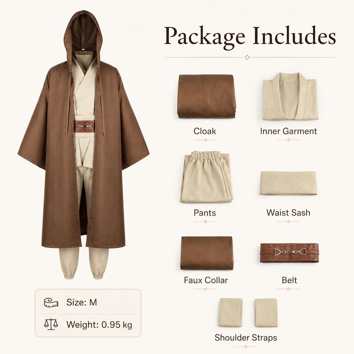 Mens Jedi Style Robe Costume Hooded Cloak Tunic Pants Belt Brown Black