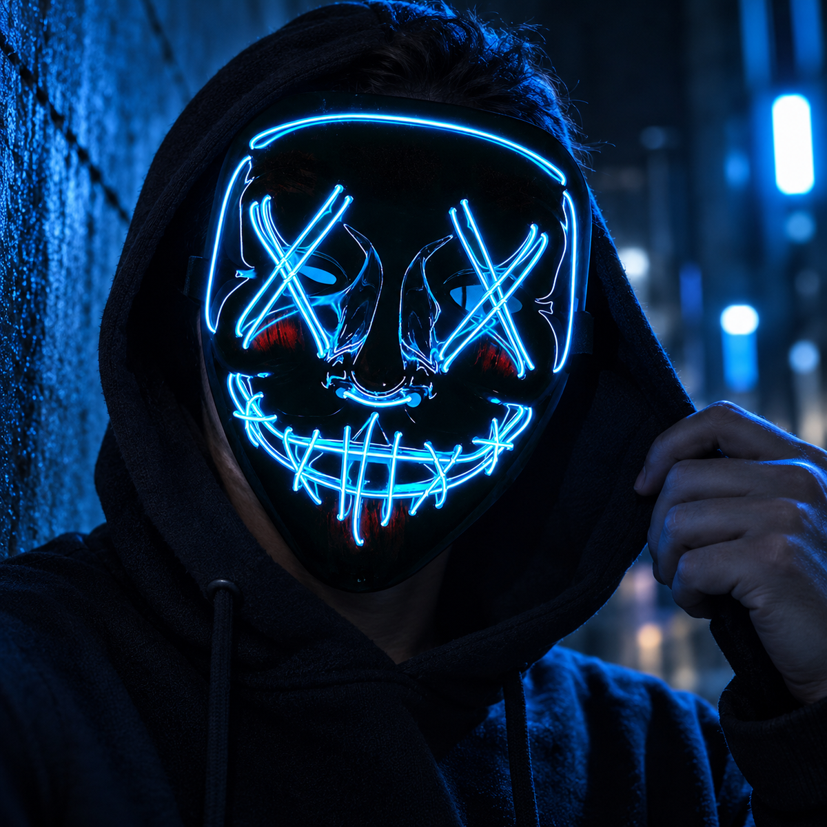 LED Purge Style Light Up Mask X Eyes Stitched Smile Neon Halloween