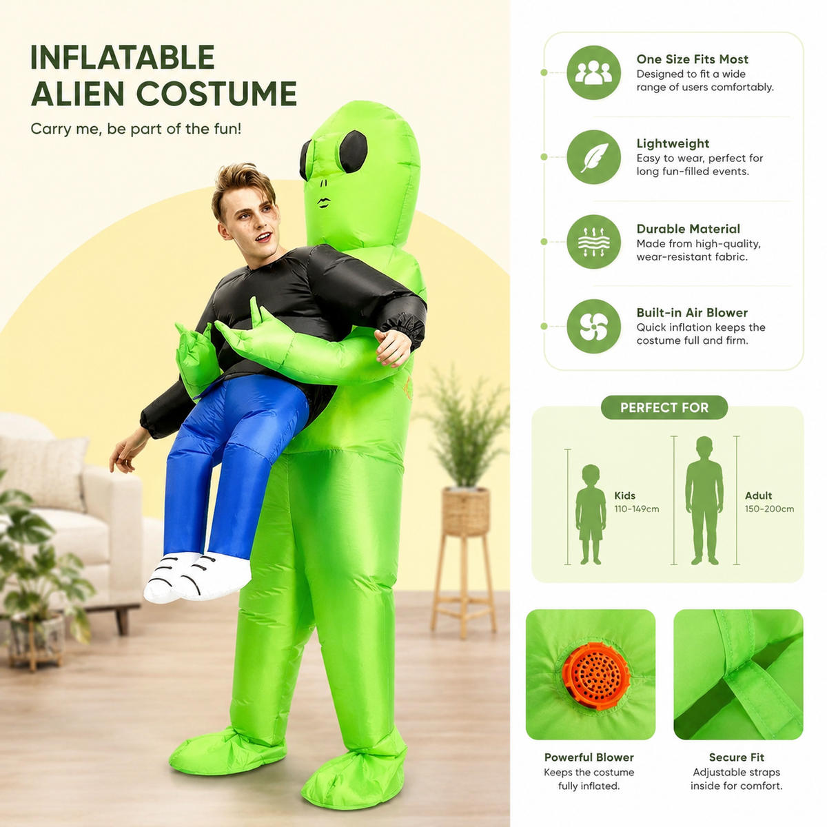 Inflatable Alien Abduction Costume Carry Me Blow Up Suit Kids Adults