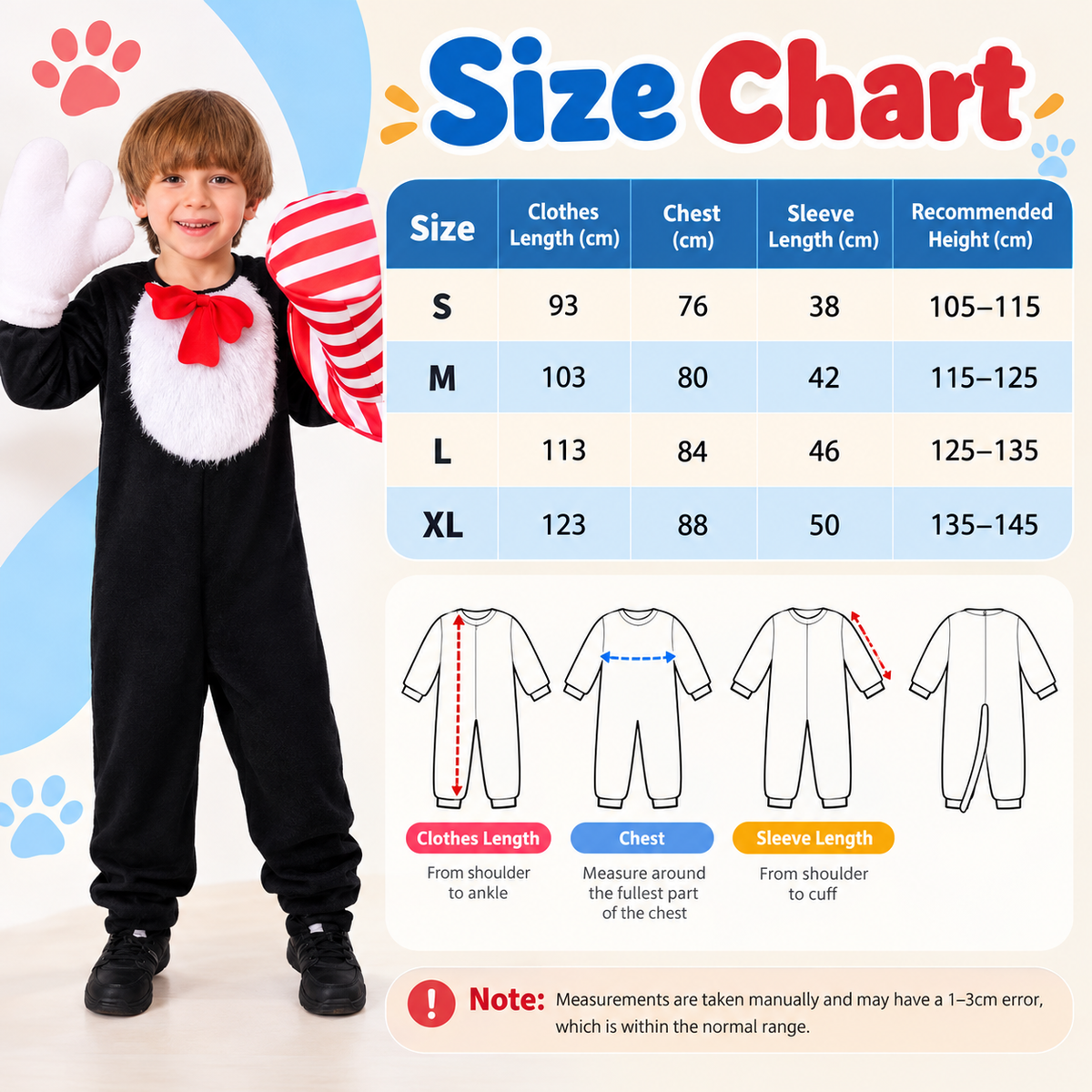 Kids Cat in the Hat Style Costume Striped Hat Bow Tie Gloves 3 Styles