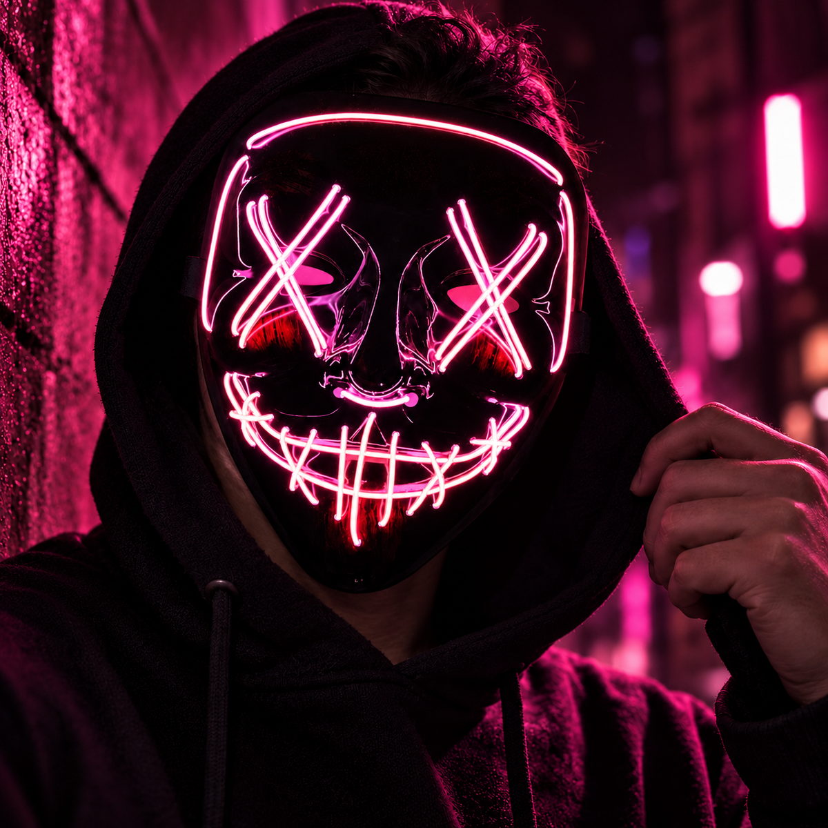 LED Purge Style Light Up Mask X Eyes Stitched Smile Neon Halloween