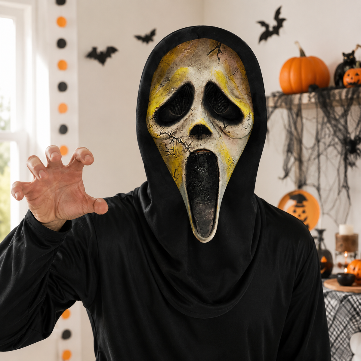 Ghost Face Mask with Hood Mesh Eyes Scream Horror Halloween 5 Styles