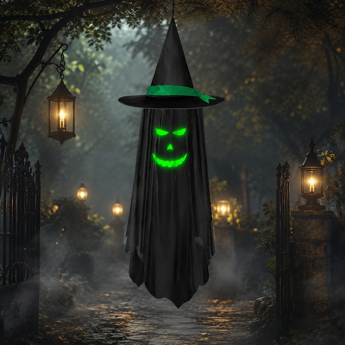 Hanging Witch Hat Ghost Glow in the Dark Halloween Decoration 100cm