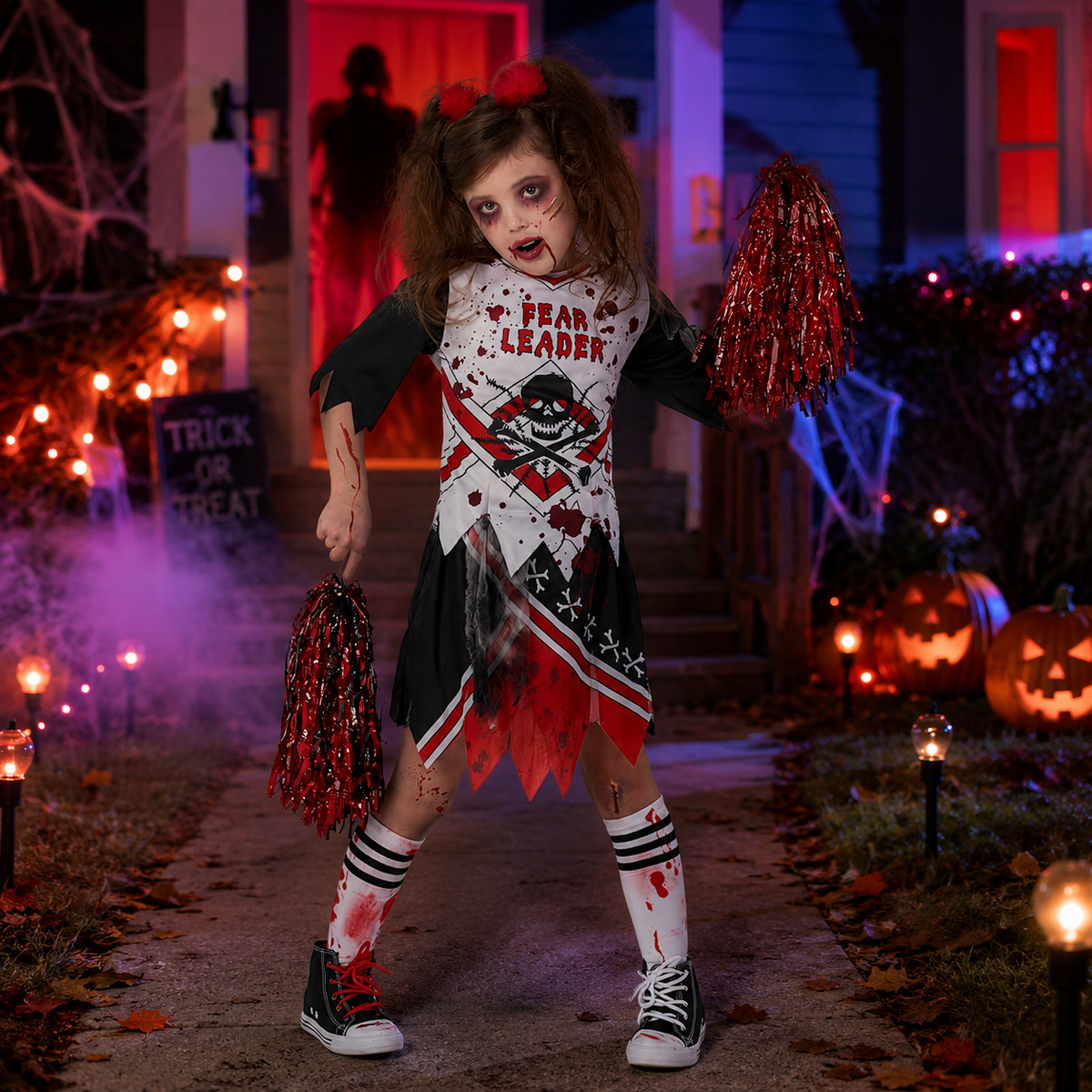 Kids Zombie Cheerleader Costume Bloody Skull Uniform Dress 11 Styles