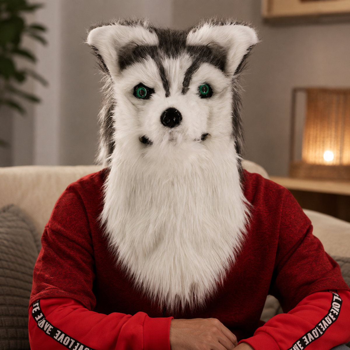 Furry Animal Head Mask Husky Wolf Fox Cat Plush Full Head Costume