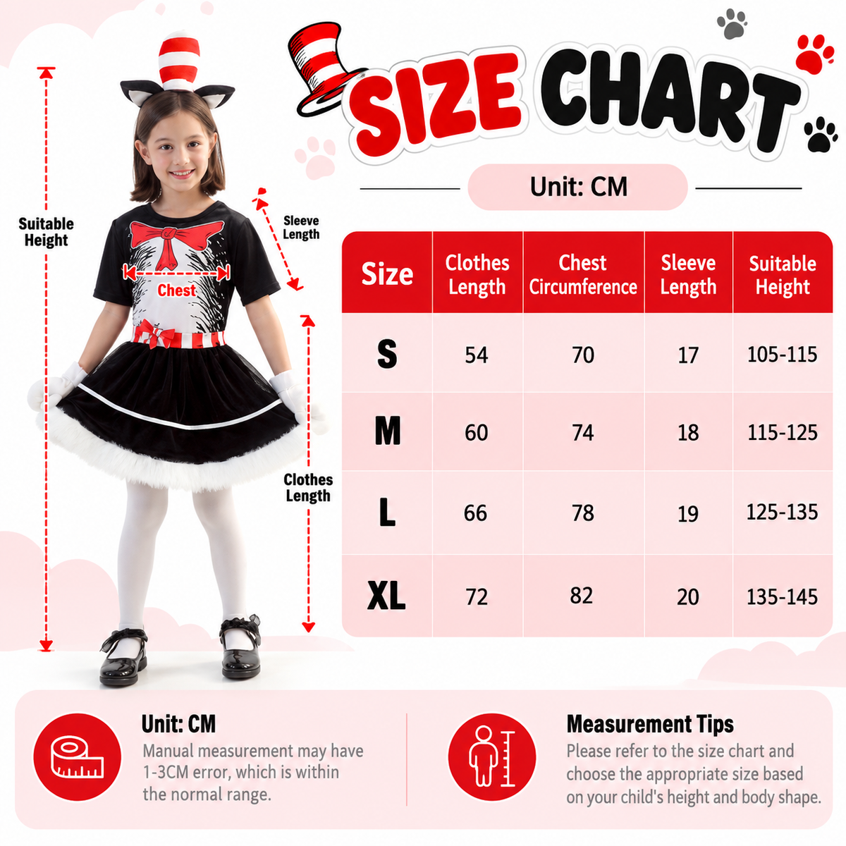 Kids Cat in the Hat Style Costume Striped Hat Bow Tie Gloves 3 Styles