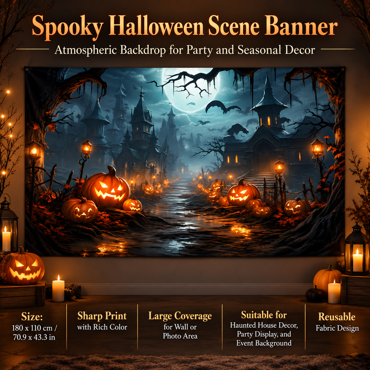 Halloween Wall Tapestry Day of the Dead Banner Party Backdrop Decor