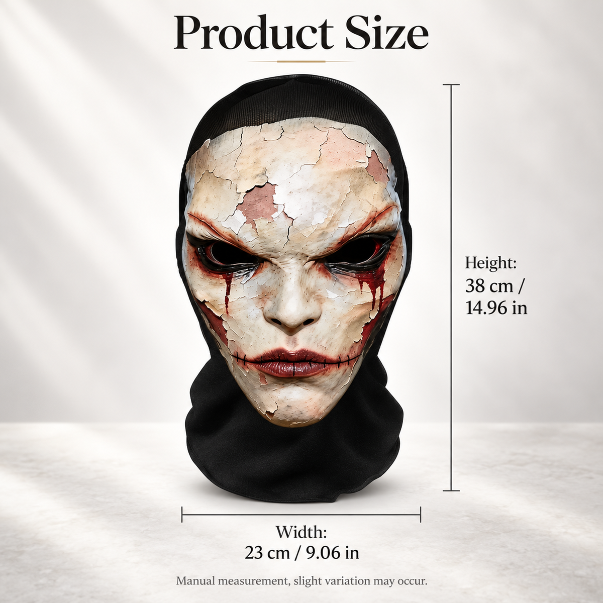 Cracked Porcelain Horror Face Hooded Balaclava Halloween Mask