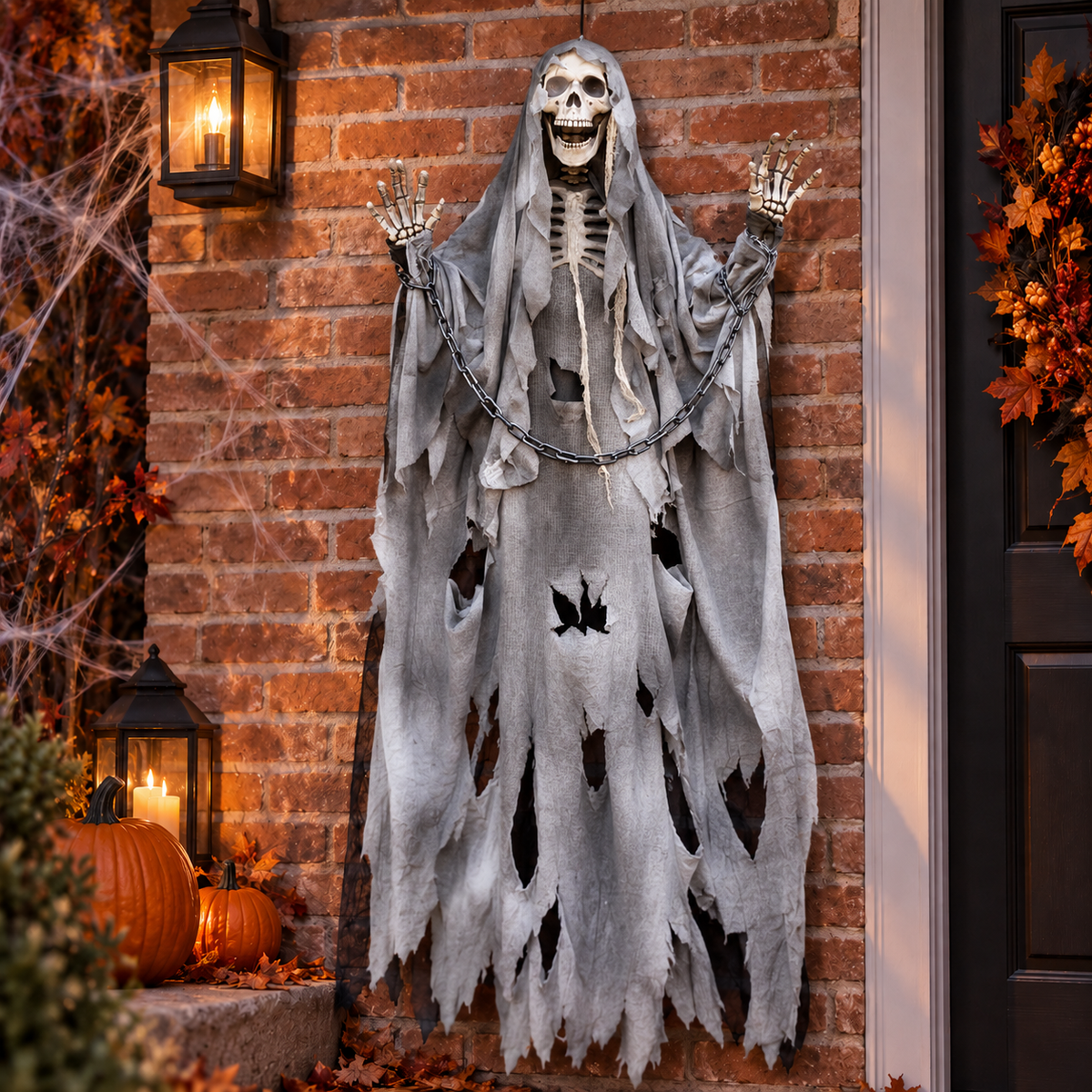 Hanging Grim Reaper Halloween Decoration Tattered Robe Skeleton Prop