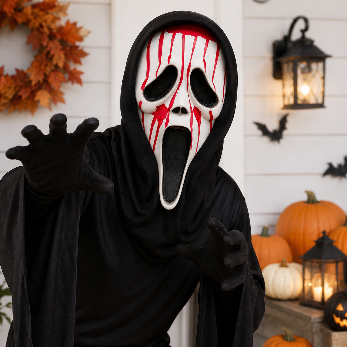 Ghost Face Mask with Hood Mesh Eyes Scream Horror Halloween 5 Styles
