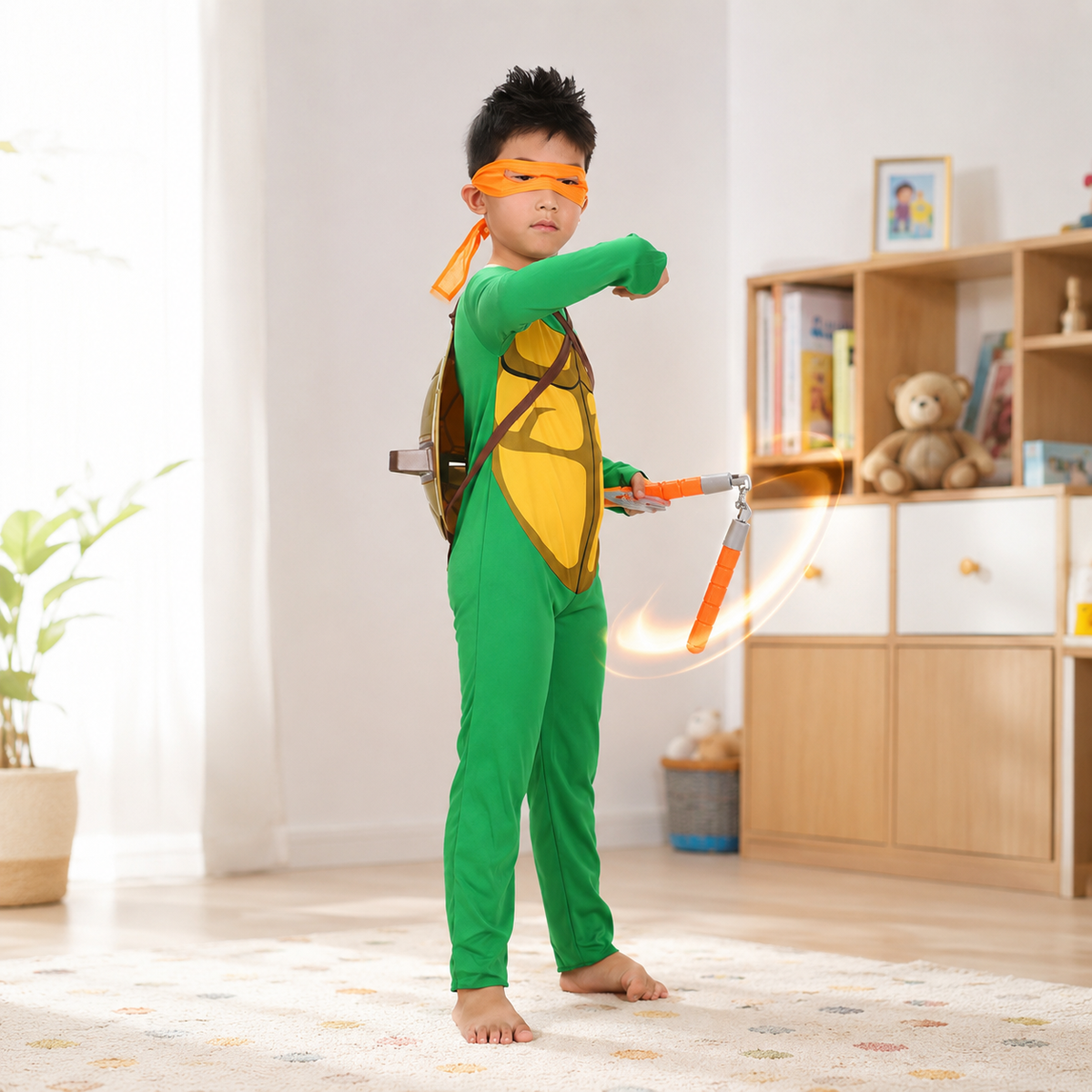 Kids Ninja Turtle Costume Shell Jumpsuit Eye Mask Shell Backpack