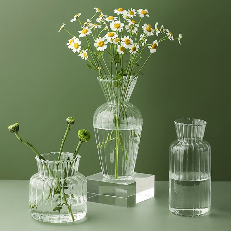 Set van 2 Glazen Vazen met Structuur en Geribbeld Design