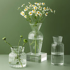 Set van 2 Glazen Vazen met Structuur en Geribbeld Design