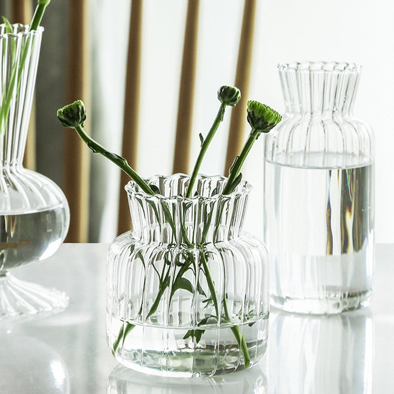 Set van 2 Glazen Vazen met Structuur en Geribbeld Design