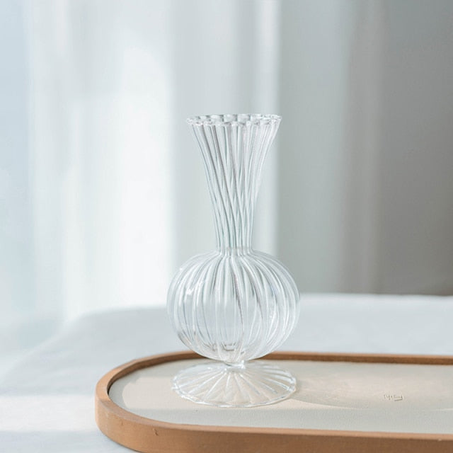 Set van 2 Glazen Vazen met Structuur en Geribbeld Design